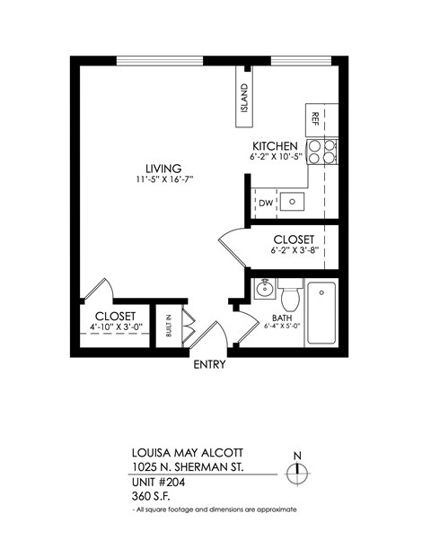 Floor plan for studio, 1 bath, 370 sqft